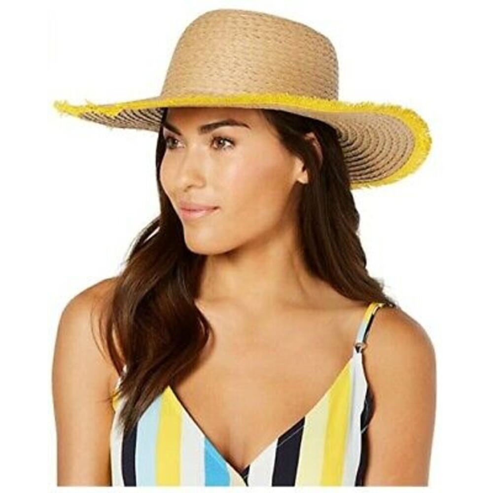 NEW INC International Concepts Pop Fray Edge Floppy Sun Hat Yellow Summer Spring